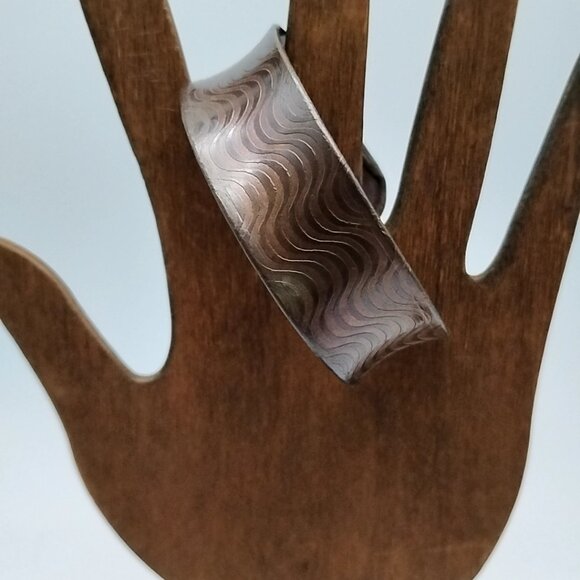 Textured Copper Etched Wave Design Wide Cuff Bracelet - Picture 9 of 11